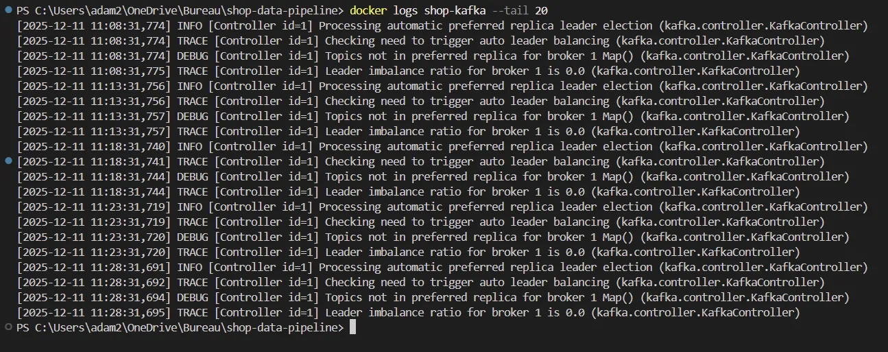 Kafka broker logs of the streaming pipeline